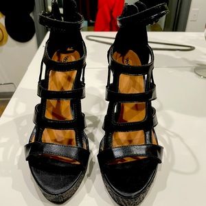 Black strappy heeled sandals